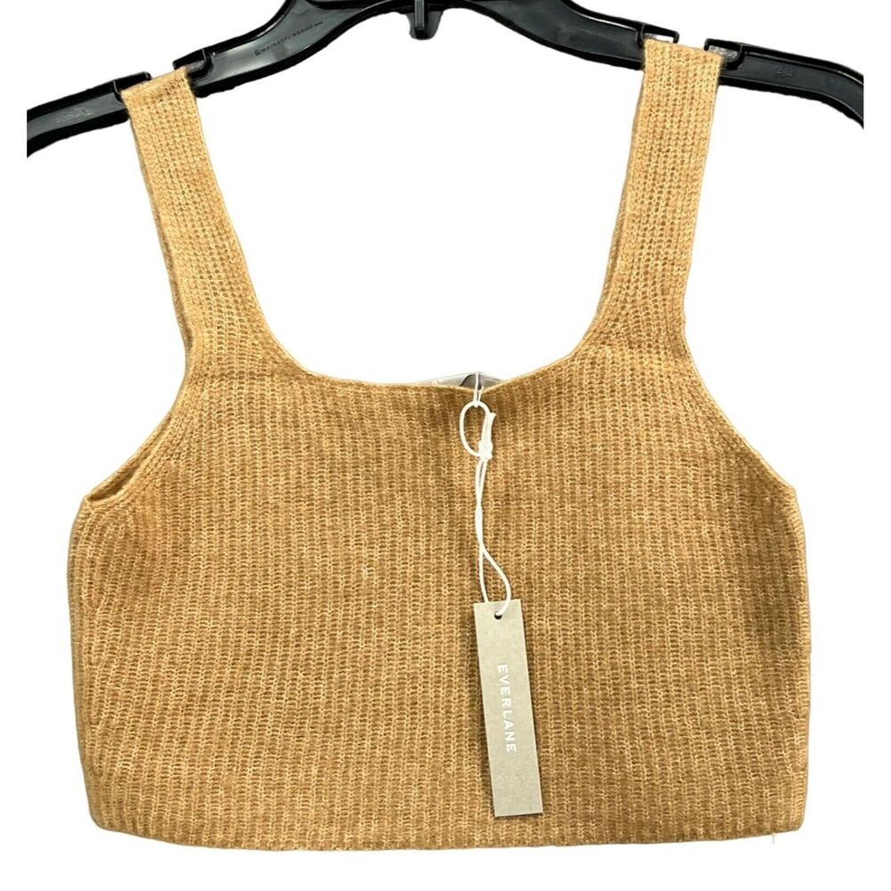 Everlane Crop Top Womens S Camel Tan Wool Yak Tank Square Neck Stretch Cozy NEW‎